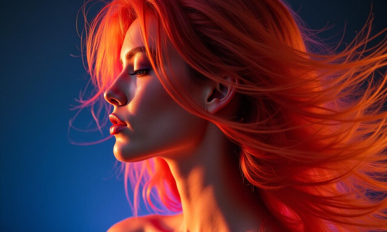 Modell med livlig, profesjonell hårfarge